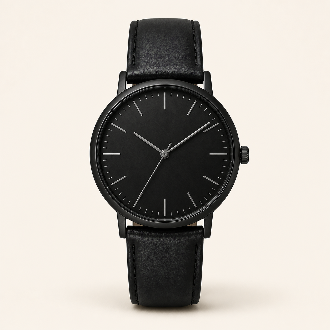 Minimalist black wrist watch representing the Accessories collection